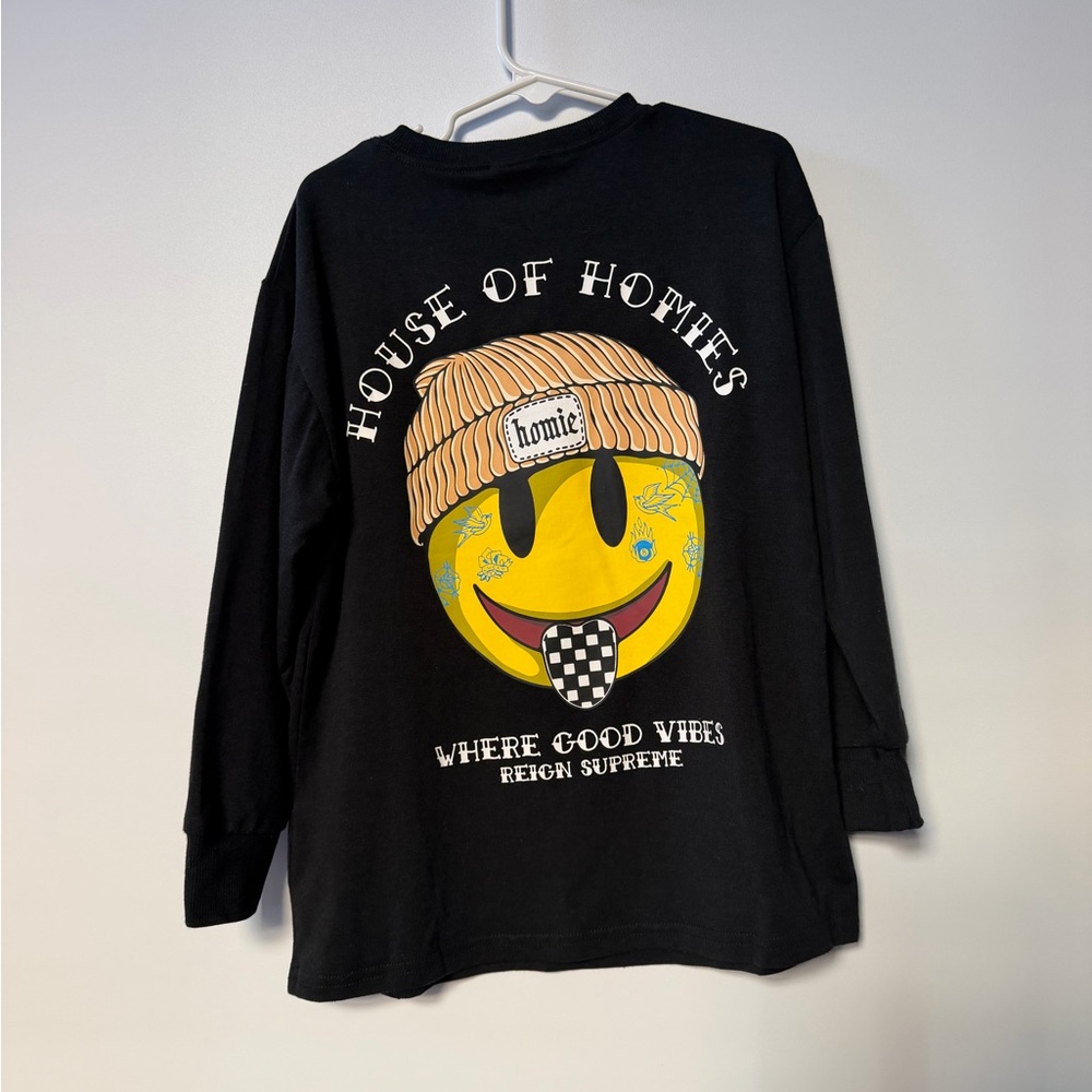 Black Graphic Long Sleeve Kids Tee